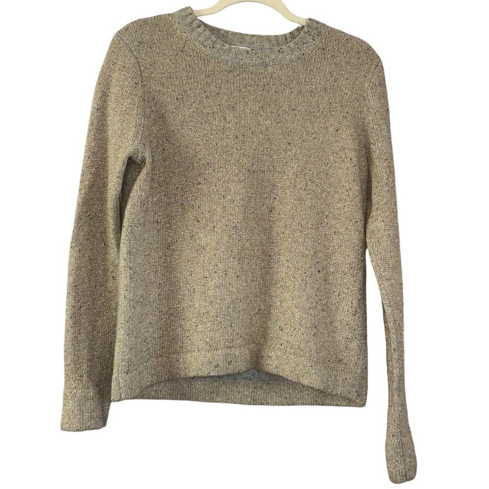 J. Crew Lamb Wool Gold Shimmer Gray Winter Sweater Women’s M Christmas Holiday